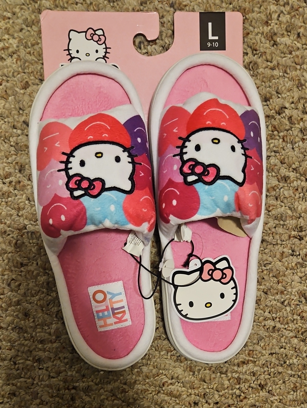 Hello Kitty Pink Plush Slippers SZ 9-10 NWT